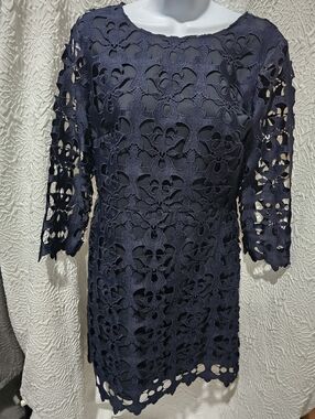 Ann Taylor Loft Sz 4 Crochet Dark Blue Dress